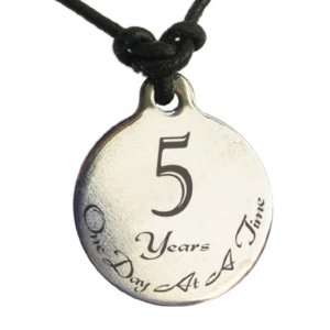  5 Year Sobriety Anniversary Medallion Leather Necklace 