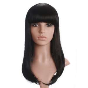 Stunning long black ladies lady gaga style wig, straight with fringe 