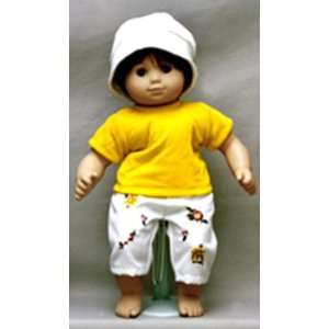  Yellow Shirt with White Embroidered Pants. Fits 15 Dolls 