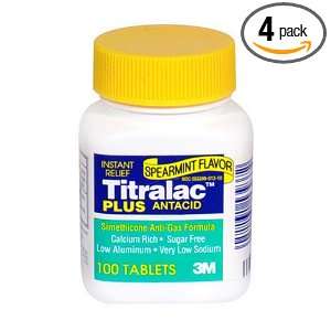 Titralac Plus Antacid & Anti Gas Tablets, Spearmint, 100 Count Bottles 