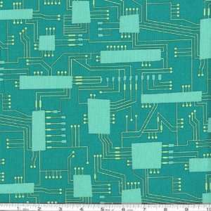  45 Wide Cogsmo Printed Circuit Board Teal Fabric By The 