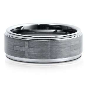 Step Down Design Brushed Tungsten Carbide Ring Band Comfort Fit 8mm 