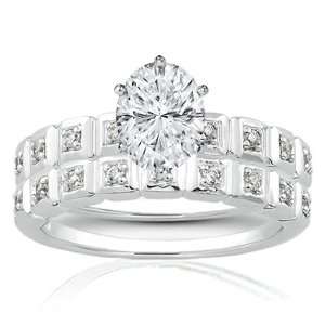  1.2 Ct Oval Shaped Diamond Wedding Rings Pave Set SI3 D 