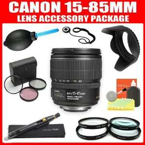  Canon EF S 15 85mm f/3.5 5.6 IS USM Lens + 3 Piece Filter 