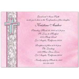  Pink Lace With 3D PG Cross Confirmation Invitations 