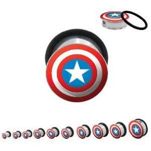 Captain America Marvel 316L Surgical Steel Plugs   O Ring   9/16 