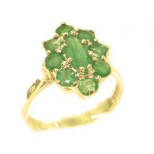 Luxury Ladies Solid British Yellow Gold Natural Emerald Cluster Ring 