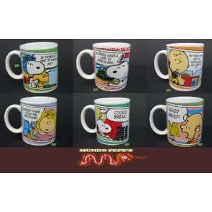 Peanuts by SCHULZ Snoopy Comic Strip Style Ceramic Coffee Mugs Set 6pc 