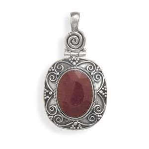  Rough Cut Ruby Antiqued Sterling Silver Pendant, 24 inch 