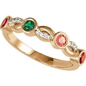 14K Rose Gold Mothers Ring with Diamonds   4 Gemstone    YOU CHOOSE 