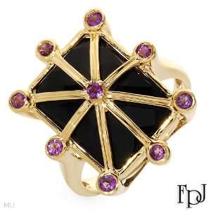  Ring With 9.05ctw Precious Stones   Genuine Amethysts and Onyx Well 