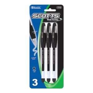  BAZIC Scotts Gel Pen with Grip, Black, 3 Per Pack Office 