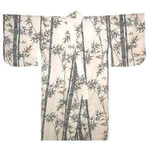  Japanese Mens Yukata Kimono Robe Bamboo White 60in Size L 