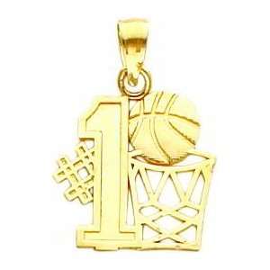  14K Gold #1 Basketball Player Hoop & Charm Jewelry