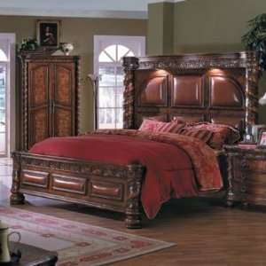  ST1000Q Stephano Queen Bed With Leather in Cherry