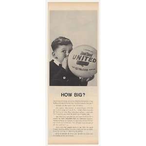  1963 United Airlines Boy Blowing Up Balloon Photo Print Ad 