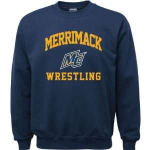 Merrimack Warriors Navy Youth Wrestling Arch Crewneck Sweatshirt 