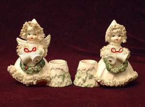 Vintage Xmas Porcelain Angel Candle Holders Commodore  