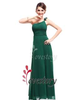 Green Chiffon One Shoulder Ruffles Padded Flower Evening Gown 09596 US 