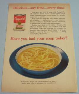 1958 Vintage CAMPBELLS Chicken Noodle Soup 50s Ad  