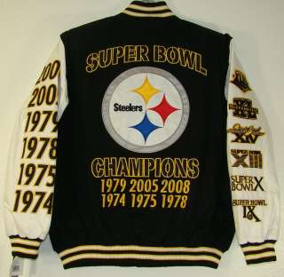 Pittsburgh Steelers 6 Time Super Bowl Champions Mens Lettermans Jacket 