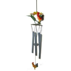  28 inch 3D Metal Flower Topped Bright Red Rooster Wind 