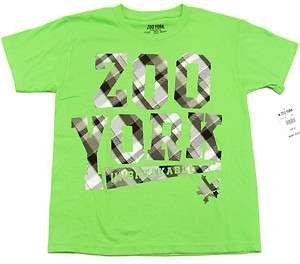 ZOO YORK Boys Lime Green/Gray Plaid Logo Tee Shirt NWT  