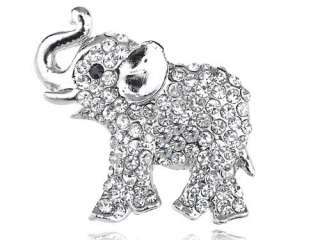 Austrian Ice Clear Crystal Rhinestone Silver Tone Baby Trunk Elephant 