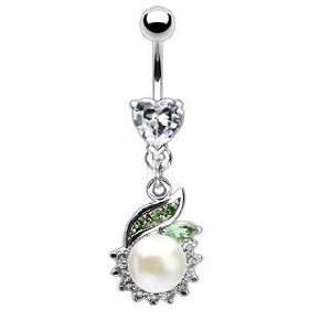 Body Accentz® Belly Button Ring Navel Heart Pearl Body Jewelry Dangle 