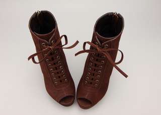 11210 Nubuck Lace Platform Wedge Heels Handmade Boots Brown US  