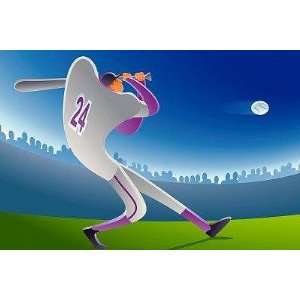  Man Swinging Baseball Bat, Low Angle View   Peel and Stick 