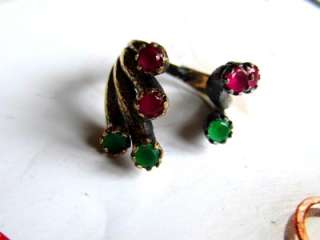 ADJUSTABLE TURKISH ARTISAN RING WITH RUBIES AND EMERALDS  