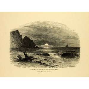  1887 Wood Engraving Harry Fenn Moonlight Shore Eastern 