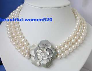 10mm 3strands white round freshwater pearls Necklace ,This a 