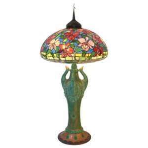   of Goods Peony Dome on Peacock Base 49 Stained Glass Table Lamp 5790