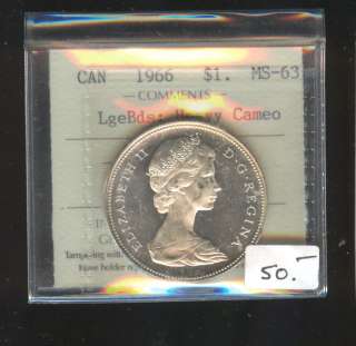 1966 Canada Silver Dollar ICCS MS63 Heavy Cameo CQ67  