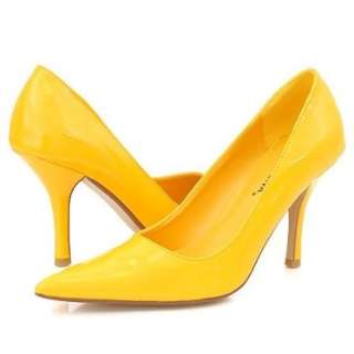  High Heel Pointy Toe Pumps Yellow Patent Shoes