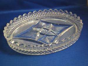 Signed Pitkin Brooks American Brilliant cut glass oval TRAY 7 3/8 X 5 