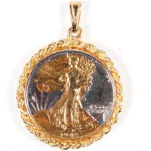 1942 Walking Liberty Silver Half Dollar Coin Gold Plated Necklace 