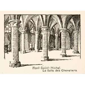 1917 Wood Engraving Mont Saint Michel La Salle des Chevaliers Roy L 
