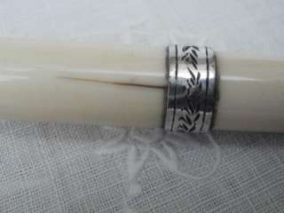 Antique Carved Ox Bone Parasol Handle with silver knob.  