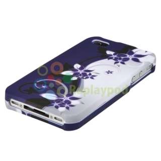 For Apple iPhone 4 4G 4GS 4S 4TH HARD Case Cover PURPLE WHITE FLOWER 