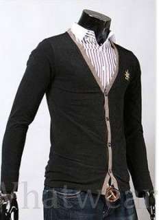 Mens Slim Fit V Neck Embroidery Sweater Black W29  