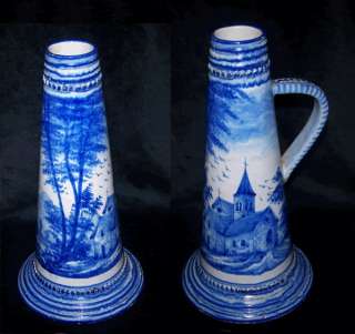 1600s English Delft Blue & White Beaded Tankard Tapered  