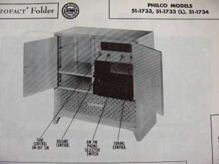 PHILCO 51 1733, 51 1733L, 51 1734 PHONO RADIO PHOTOFACT  