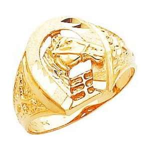    14K Gold Diamond Cut Horseshoe Horse Head Ring Sz 10 Jewelry