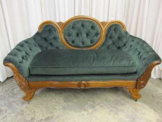 1800s Antique Victorian Style Sofa Couch Button Tuck Upholstry w 