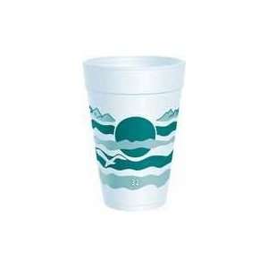 Dart Horizon Foam Cup, Hot/Cold, 32 oz., Printed, Teal/White, 16 Cups 