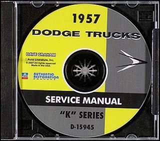 1957 Dodge Truck CD Shop Manual Pickup Power Wagon D100 D900 W300 W500 