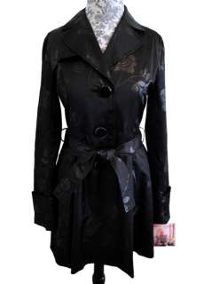 Betsey Johnson All Weather Coat Skirt Silky Roses Black  